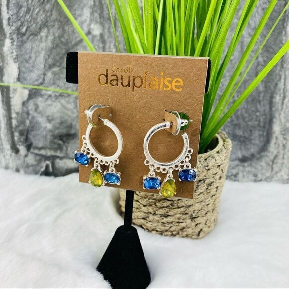 Carol Dauplaise Crystal Charm Hoop Earrings Silver Multi NWT - Picture 1 of 11